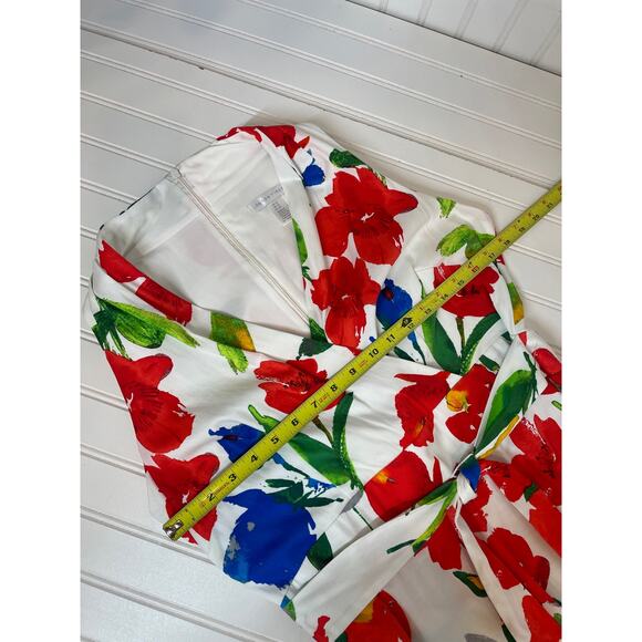 London Times Bold Poppy Floral Print Halter Wrap Dress Sleeveless V-Neck Midi 10 - Picture 4 of 8